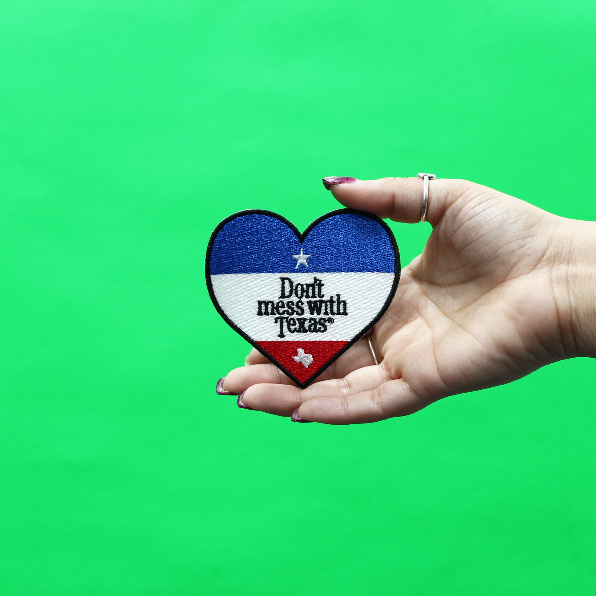 Don't Mess With Texas Patch Heart Shape Embroidered Iron On