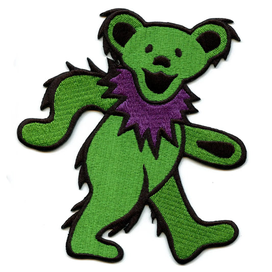 Large Grateful Dead Bear Green Embroidered Iron On Patch 
