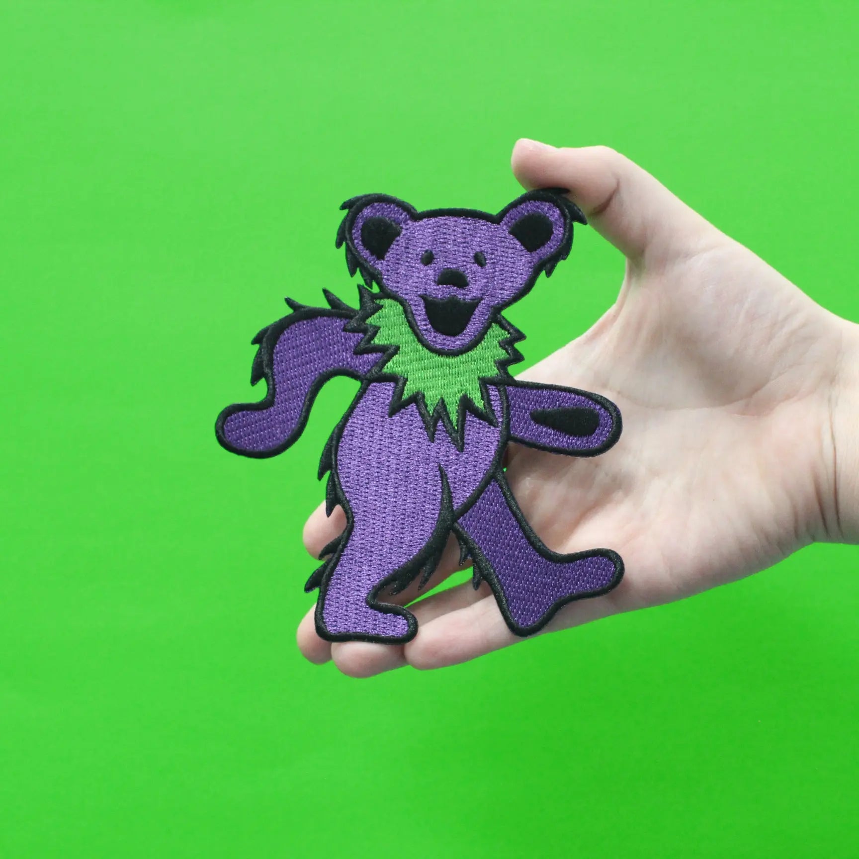 Large Grateful Dead Bear Purple Embroidered Iron On Patch