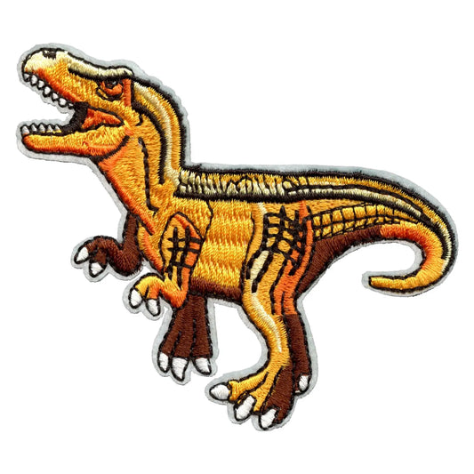 T-Rex Orange And Brown Dinosaur Embroidered Iron On Patch 