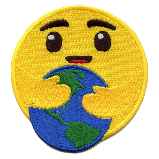 Hugging Earth Emoji Embroidered Iron On Patch 