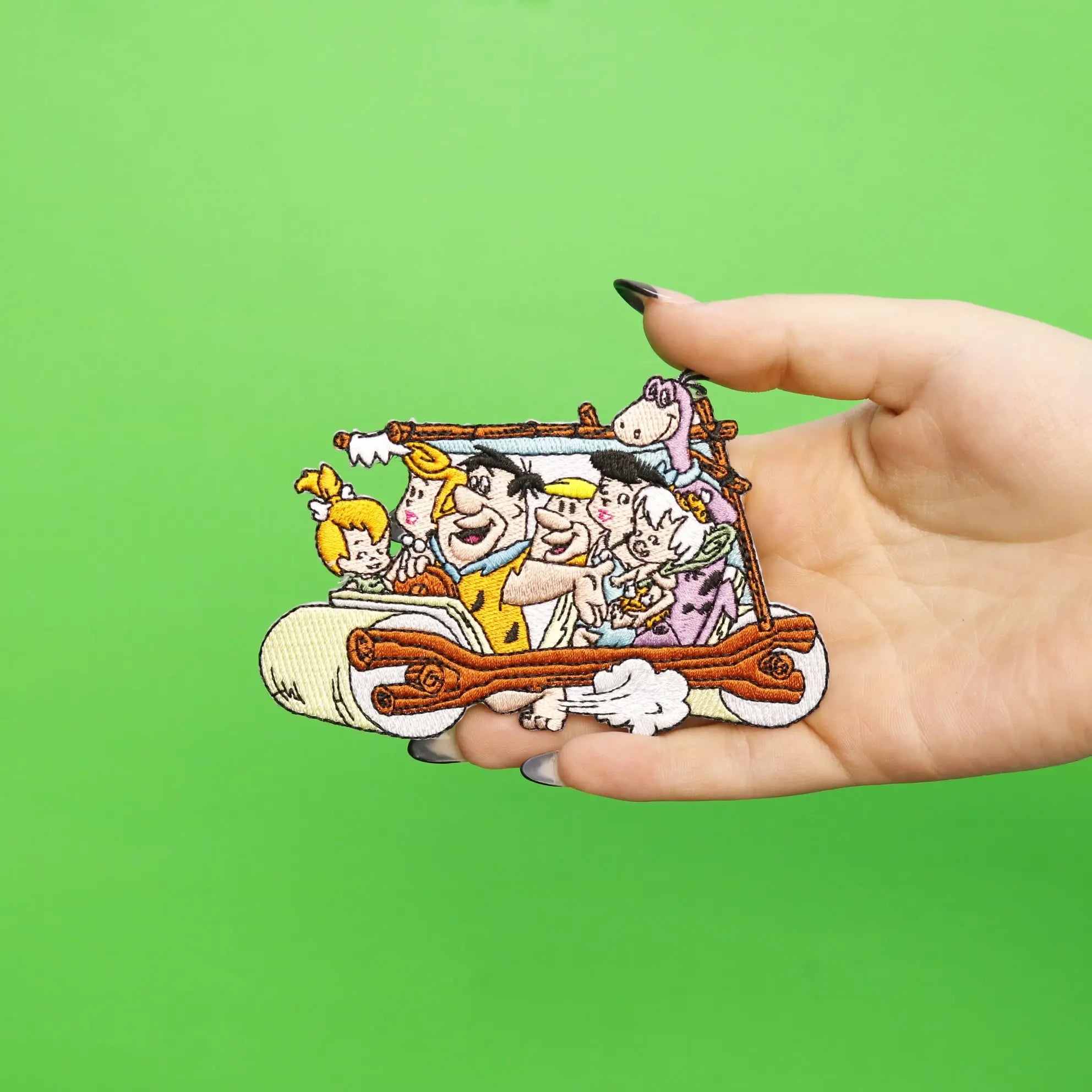 Officially Licensed The Flintstones All Characters In Car Embroidered Iron On Patch