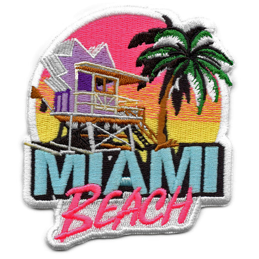 Miami Beach Florida Travel Patch Summer Lifeguard Stand Embroidered Iron On