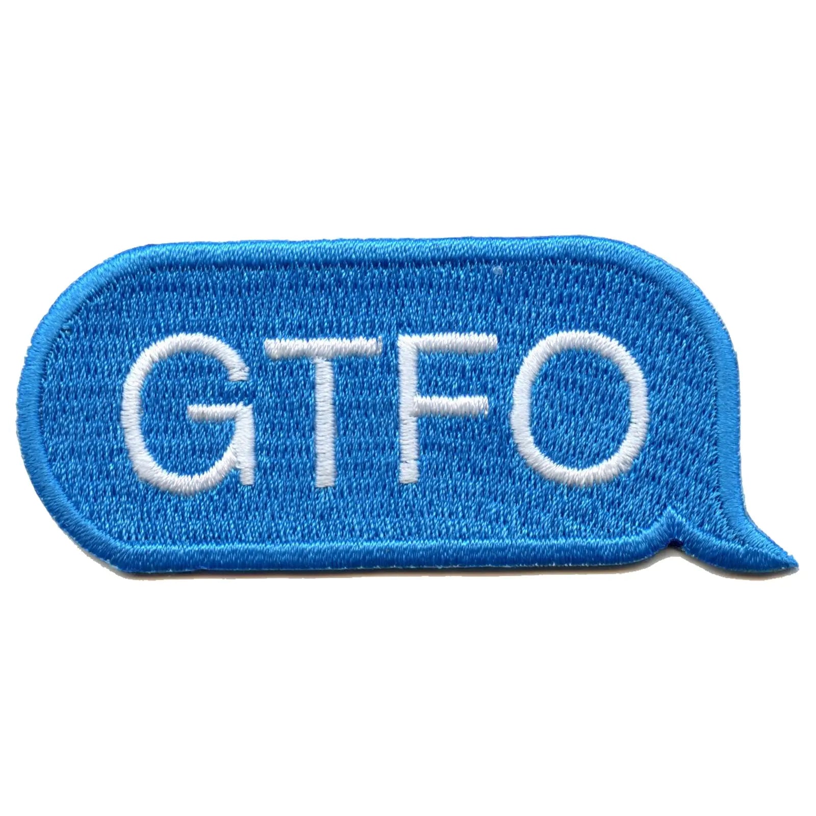 GTFO Blue Text Bubble Embroidered Iron On Patch