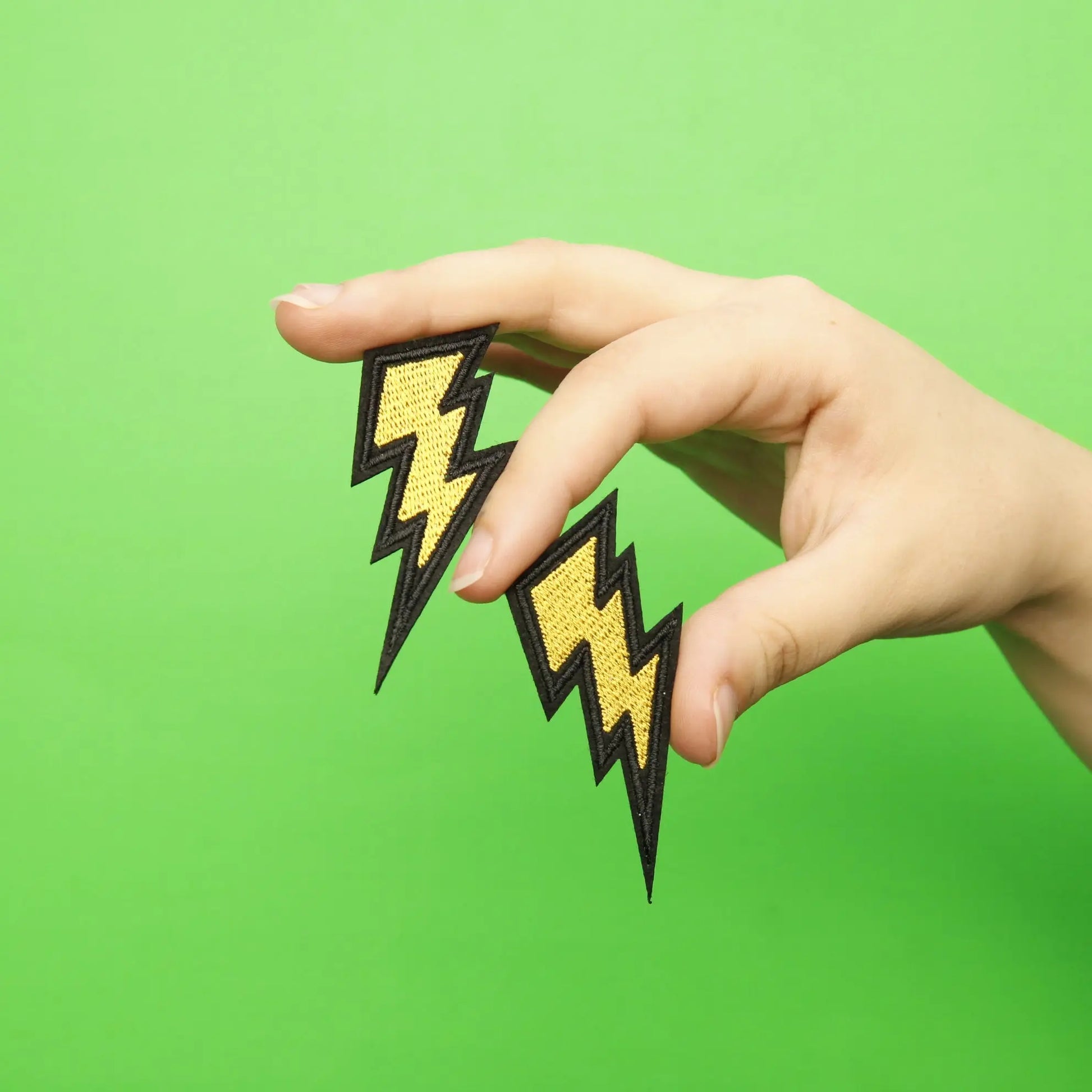 Gold Lightning Bolts Emojis Embroidered Iron On Patch (2 Pack)
