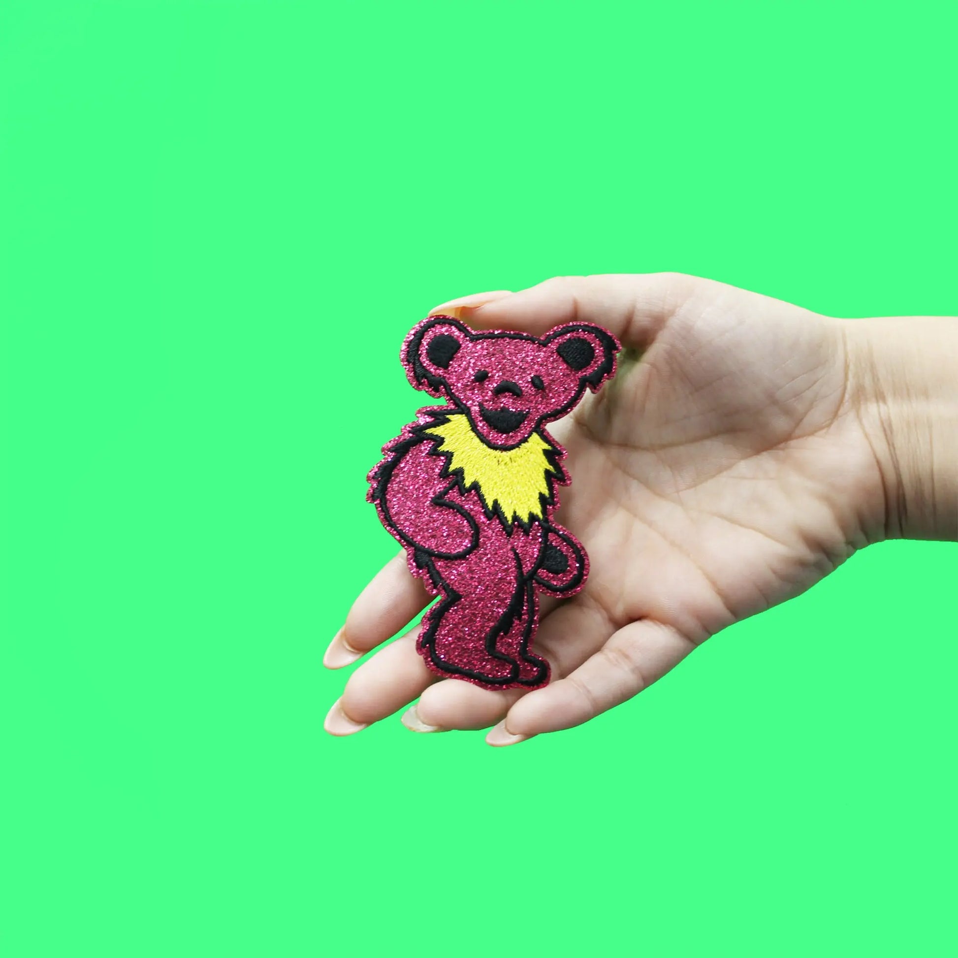 Grateful Dead Bears Patch Pink Glitter Dancing Bear Embroidered Iron On