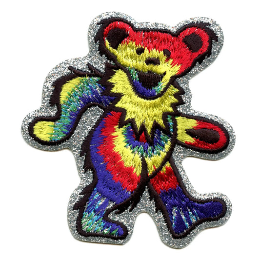 Grateful Dead Bears Patch Glitter Tie Dye Embroidered Iron On 