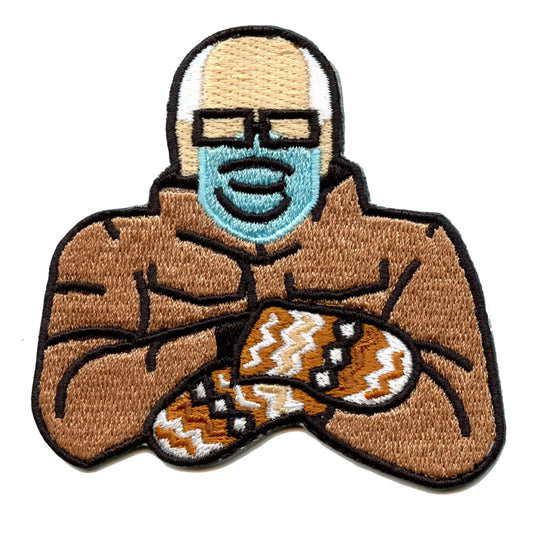 Grumpy Old Man Wearing Mittens Embroidered Iron On Patch 