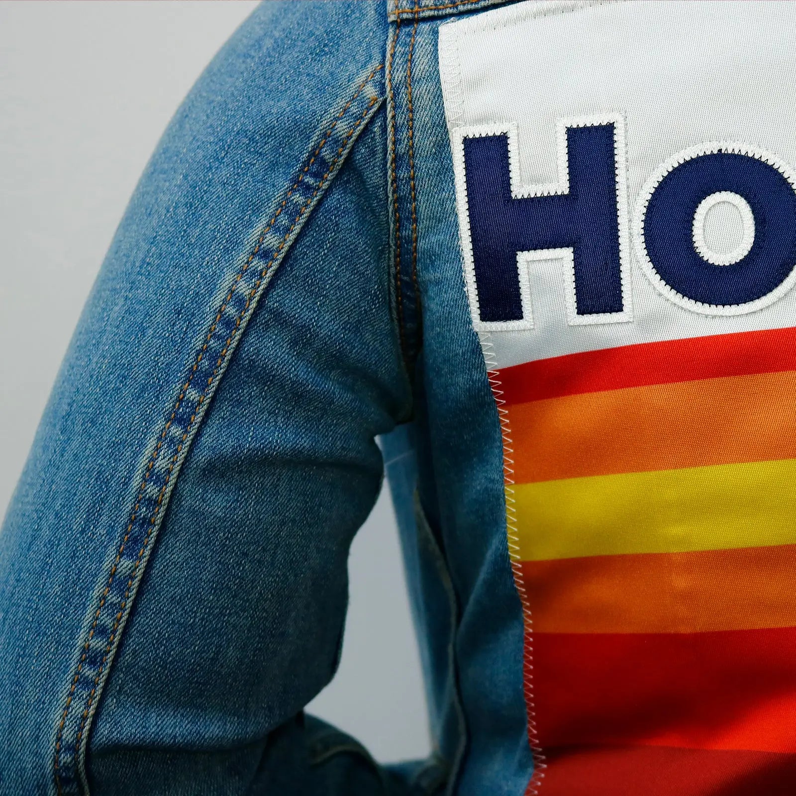 Custom Houston Baseball Team Retro Rainbow Light Denim Jacket For Women