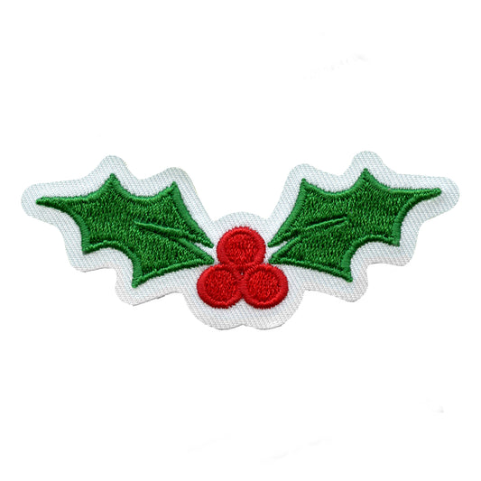 Christmas Holly Berries Embroidered Iron On Patch 