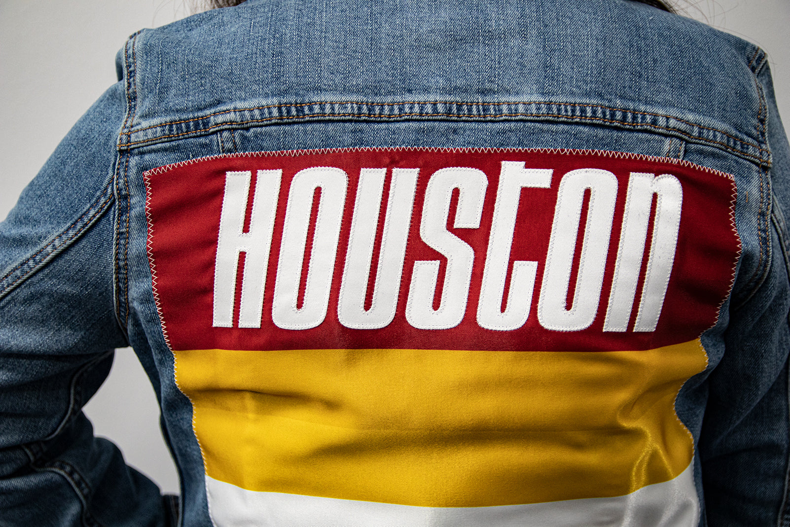 Custom Houston Basketball Team Retro Rainbow Light Denim Jacket For Women 