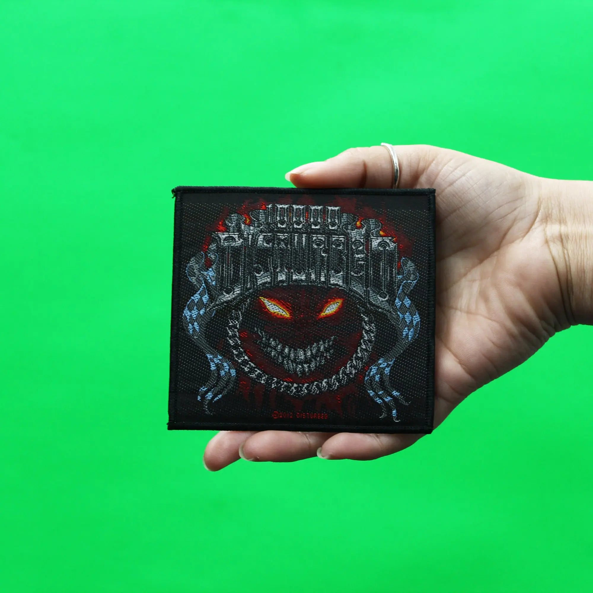 Disturbed Chrome Smiley Patch Band Logo Flames Sew On