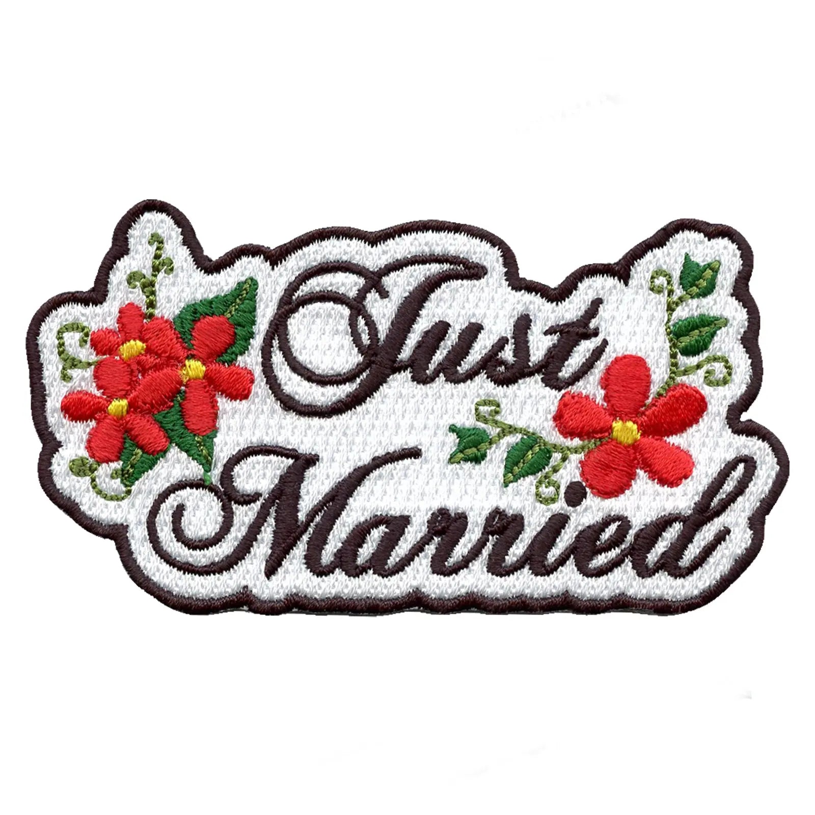 Floral "Just Married" Embroidered Iron On Patch