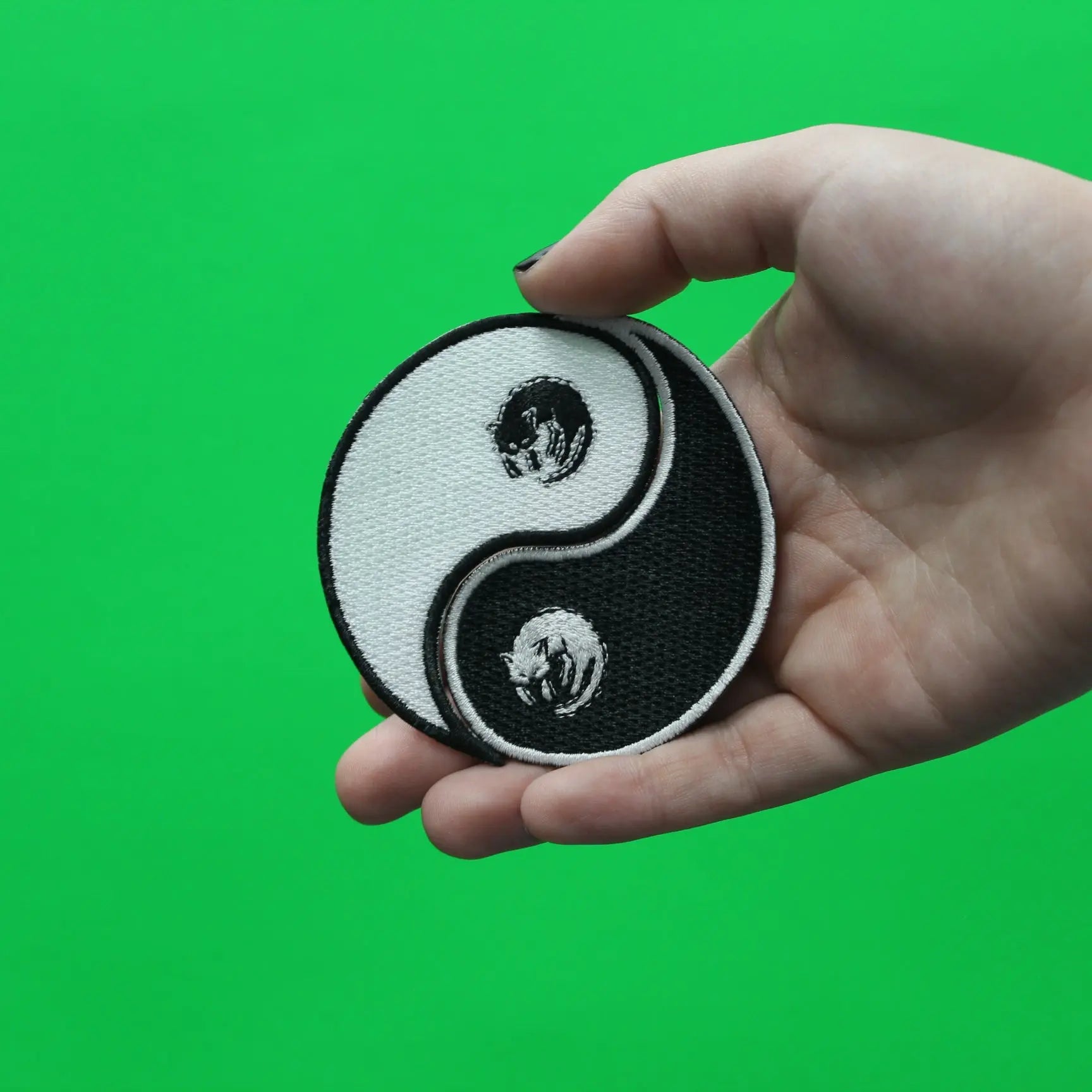 Kitty Cat Yin Yang Symbol Set Embroidered Iron On Patch
