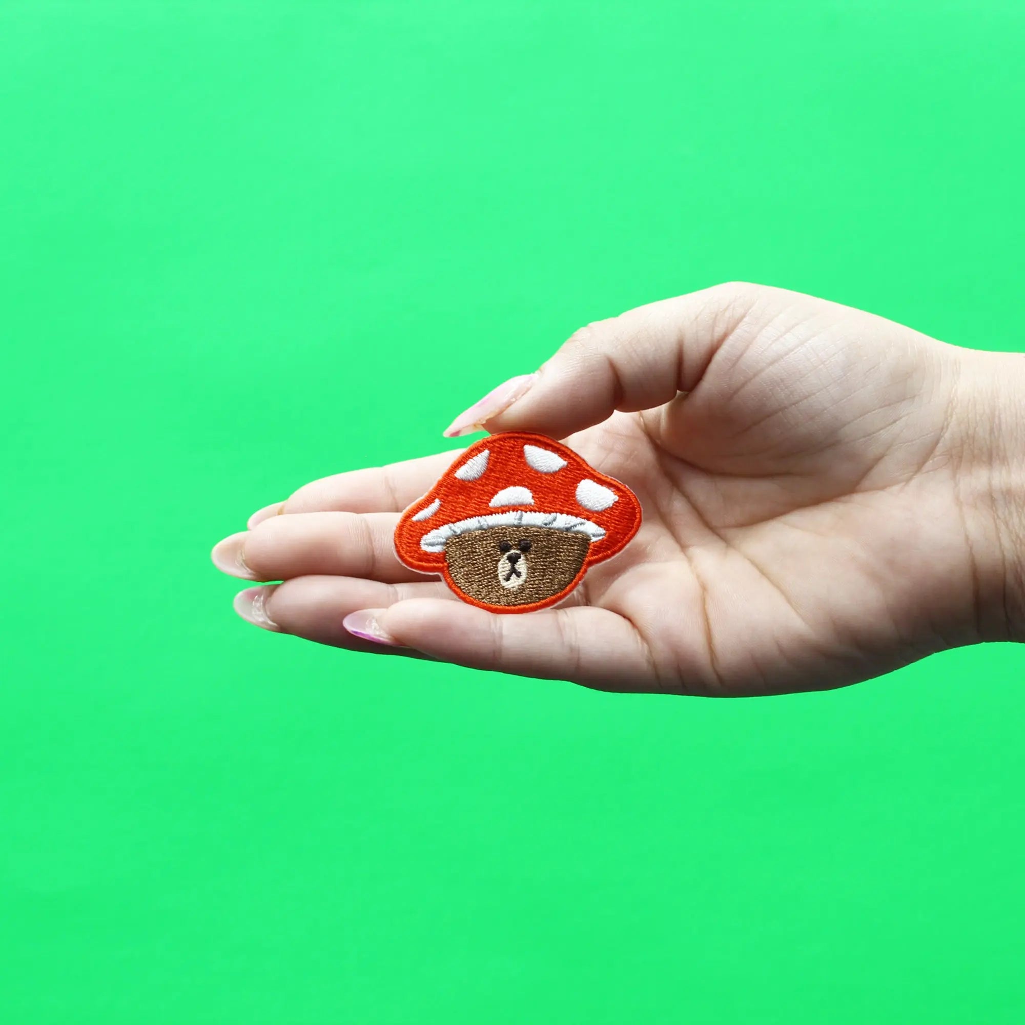 Line Friends Bear Brown Patch Mushroom Hat Embroidered Iron On