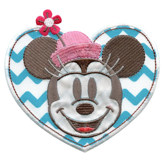 Disney Minnie Head In A Heart Embroidered Applique Iron On Patch 