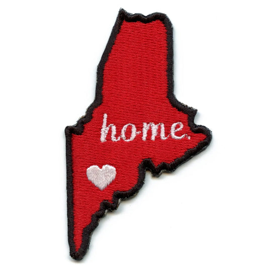 Maine Home State Patch Embroidered Iron On - Red/White
