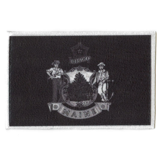 Maine Patch State Flag Grayscale Embroidered Iron On