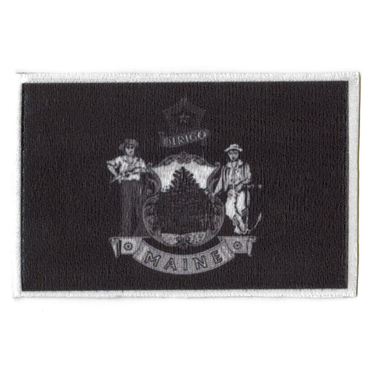 Maine Patch State Flag Grayscale Embroidered Iron On 
