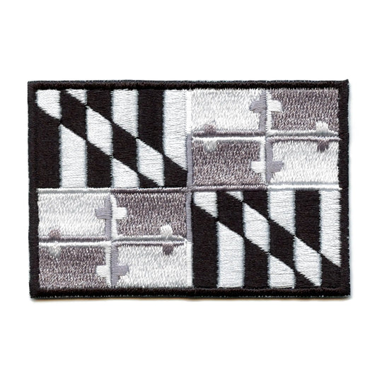 Maryland State Flag Patch Grayscale Embroidered Iron On