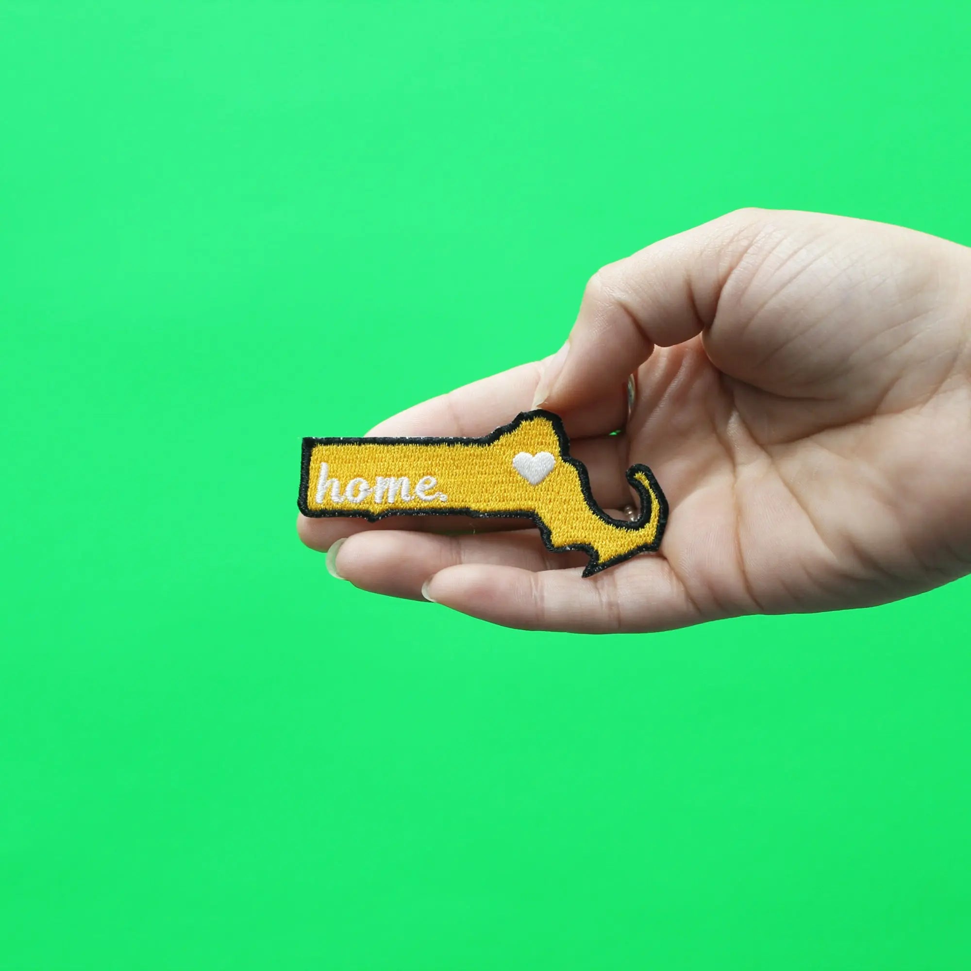 Massachusetts Home State Patch Hockey Parody Embroidered Iron On - Yellow/Back