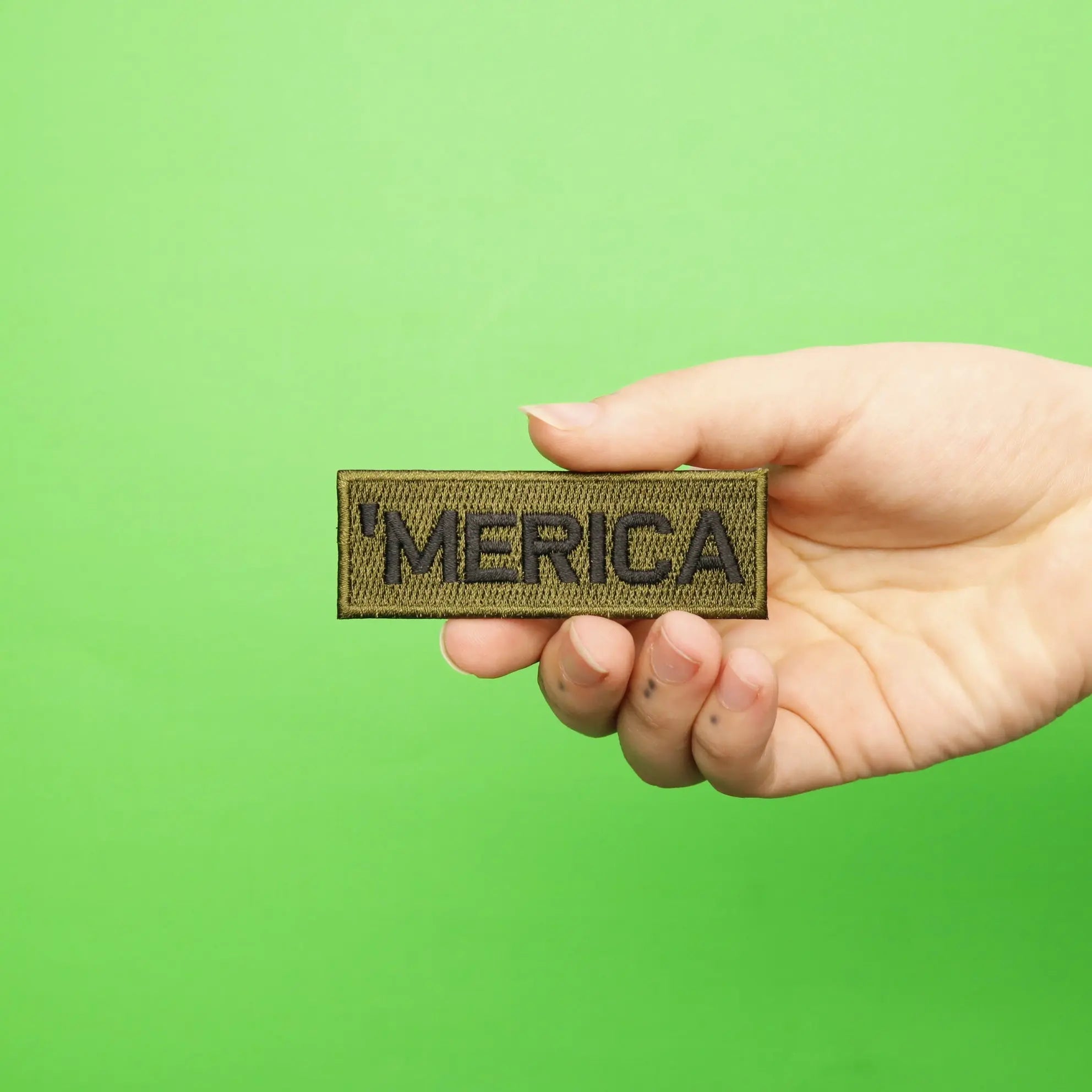 'Merica Script Olive Green Box Logo Patch