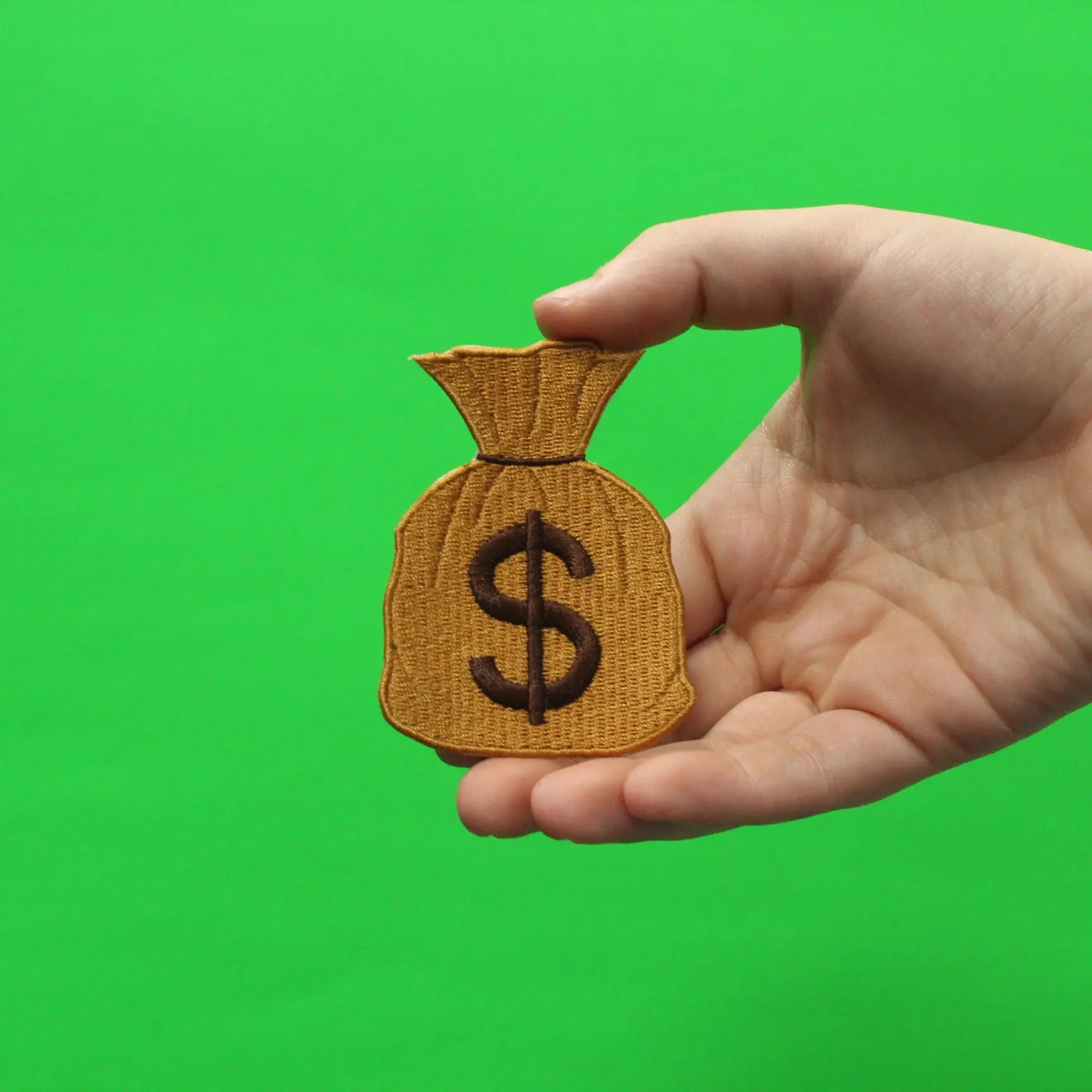 Money Bag Dollar Sign Brown Emoji Iron On Embroidered Patch - LARGE