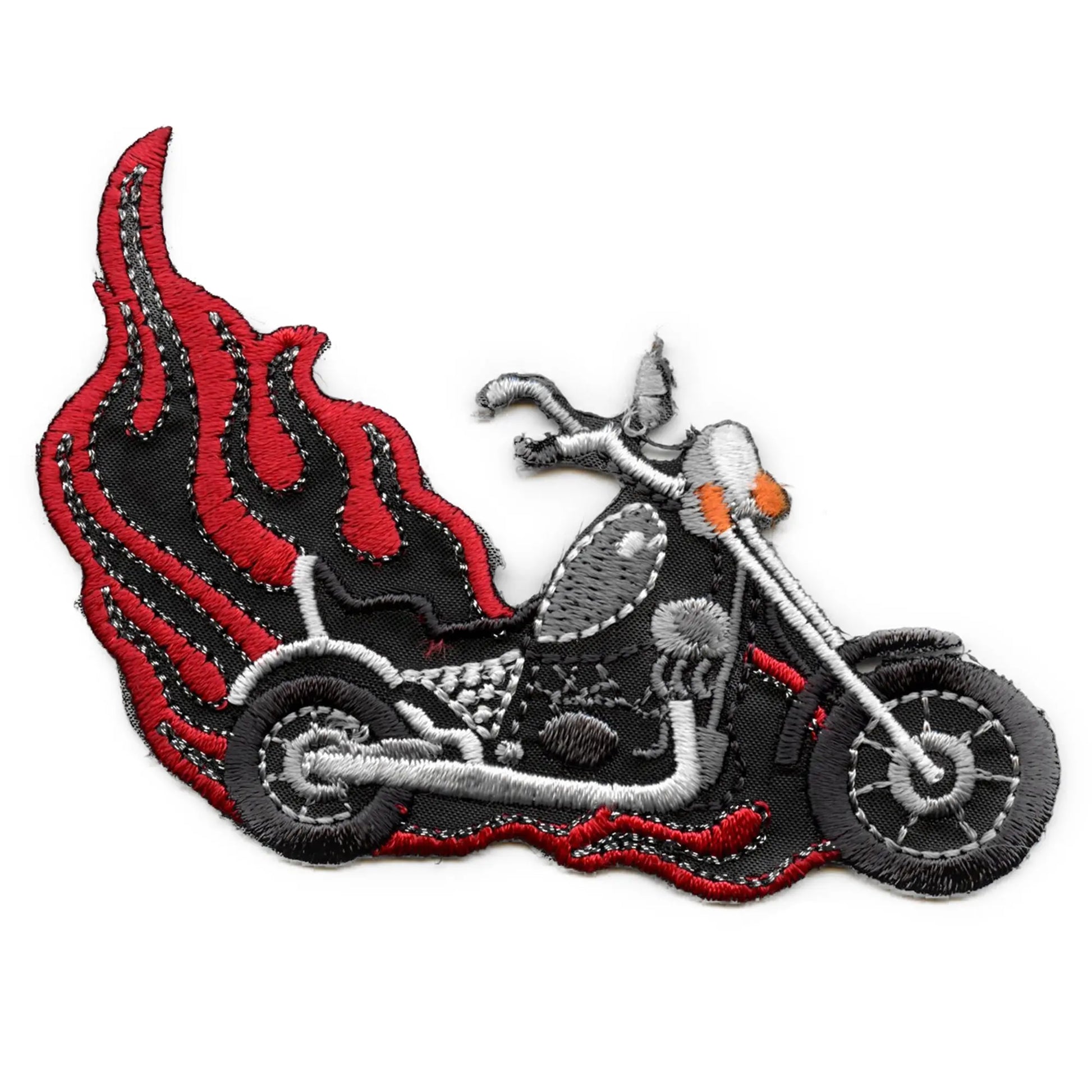 Motorcycle With Flames Biker Embroidered Iron On Applique Patch