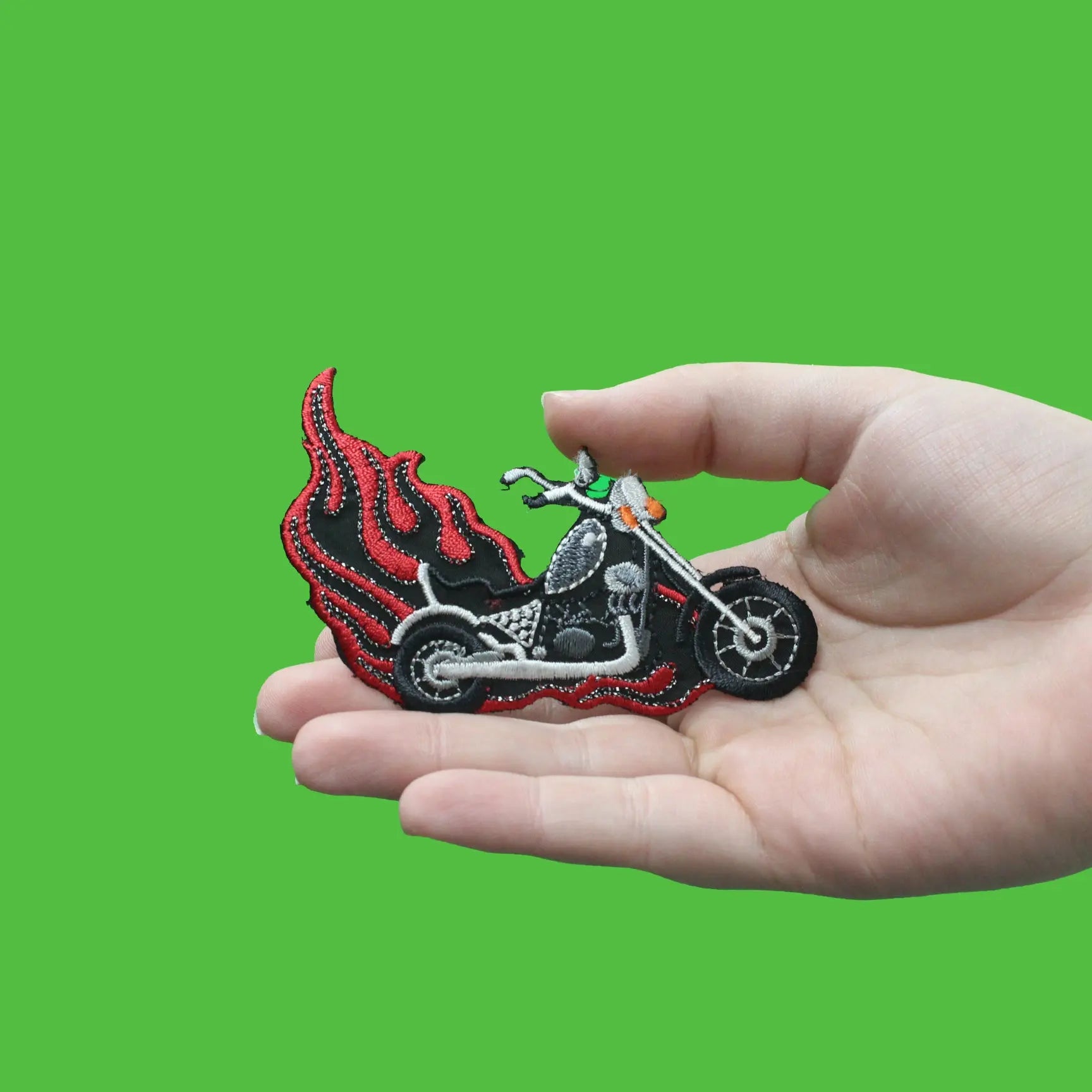 Motorcycle With Flames Biker Embroidered Iron On Applique Patch