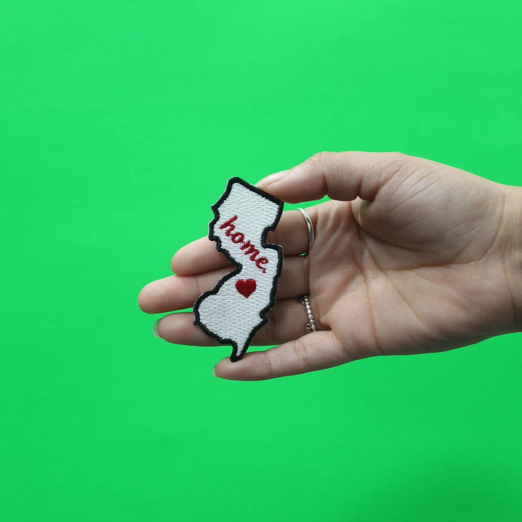 New Jersey Home State Patch Hockey Parody Embroidered Iron On - Red