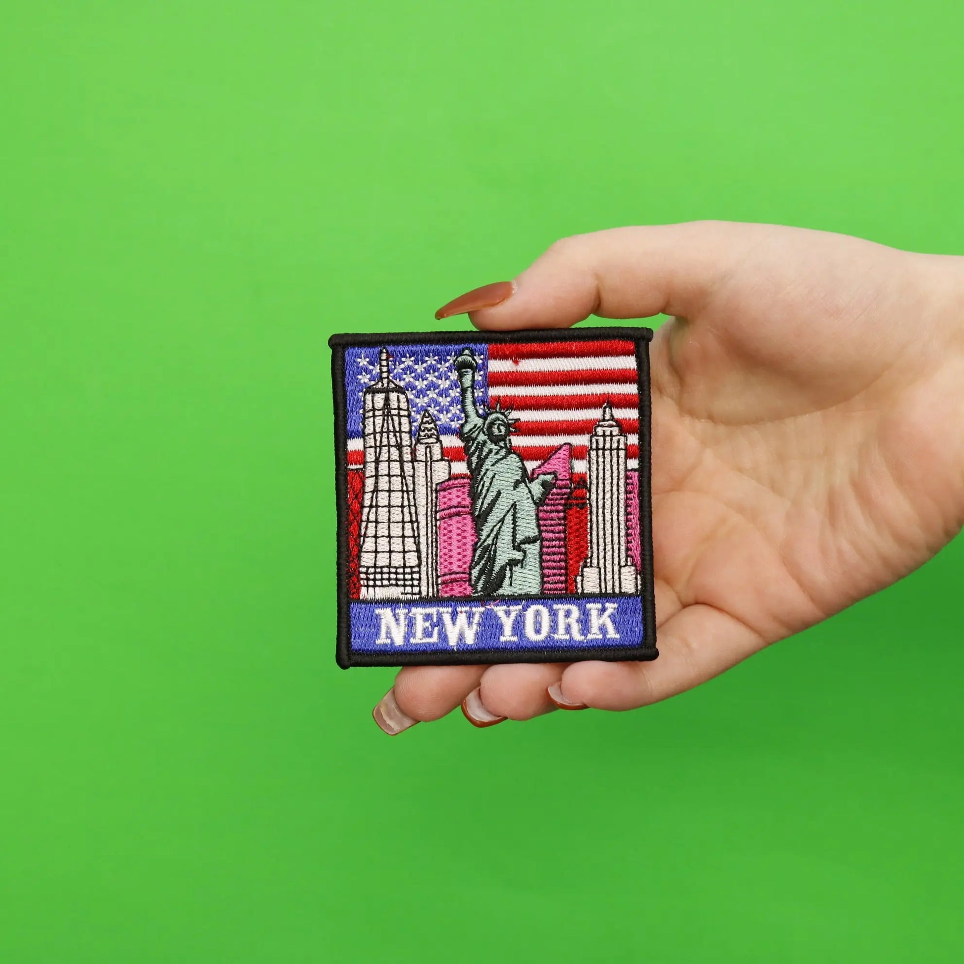 New York Skyline With Flag Square Embroidered Patch 