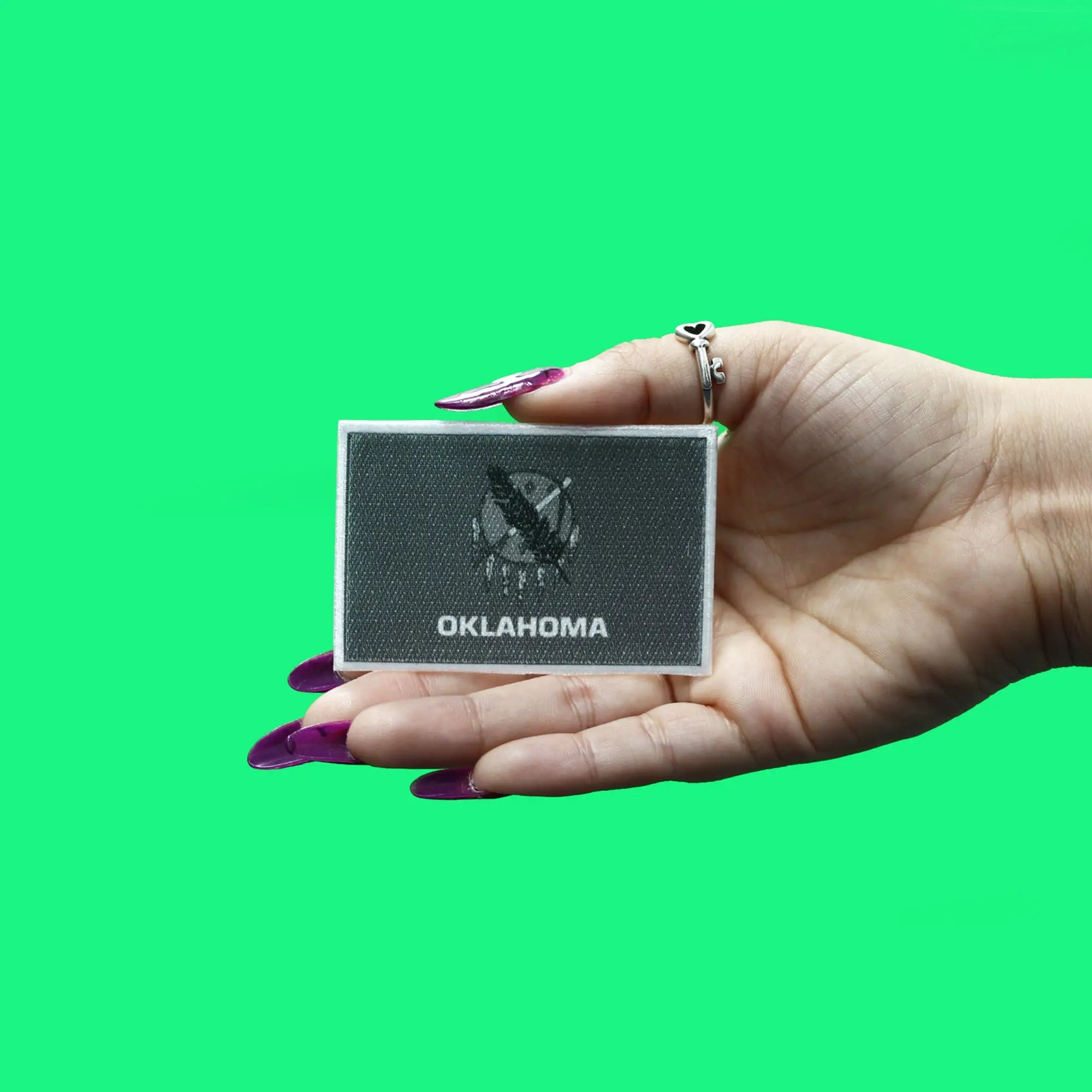 Oklahoma Patch State Flag Grayscale Embroidered Iron On