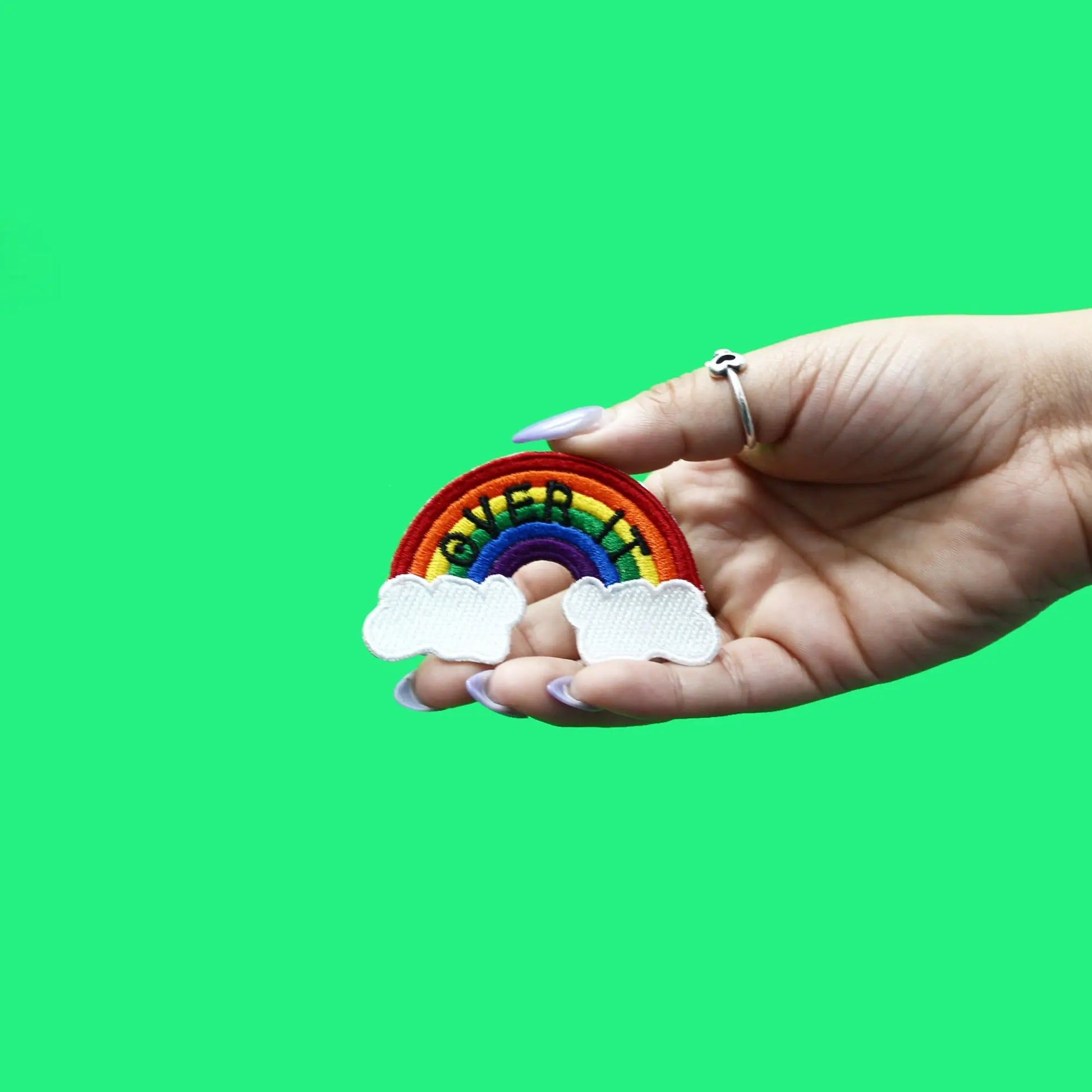 Over It Patch Rainbow With Clouds Embroidered Iron On