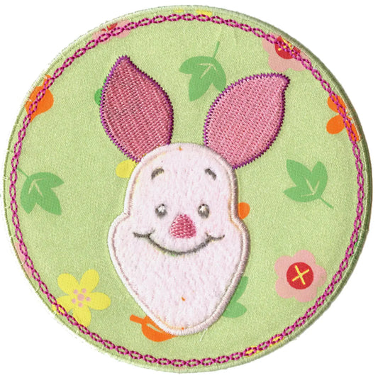 Disney Piglet Head In Flower Circle Embroidered Applique Iron On Patch 
