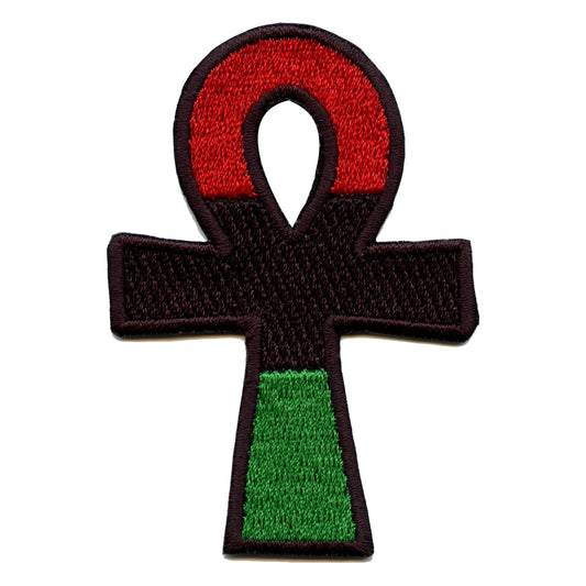 Pan-African Colors Ankh Egyptian Cross Embroidered Iron On Patch 