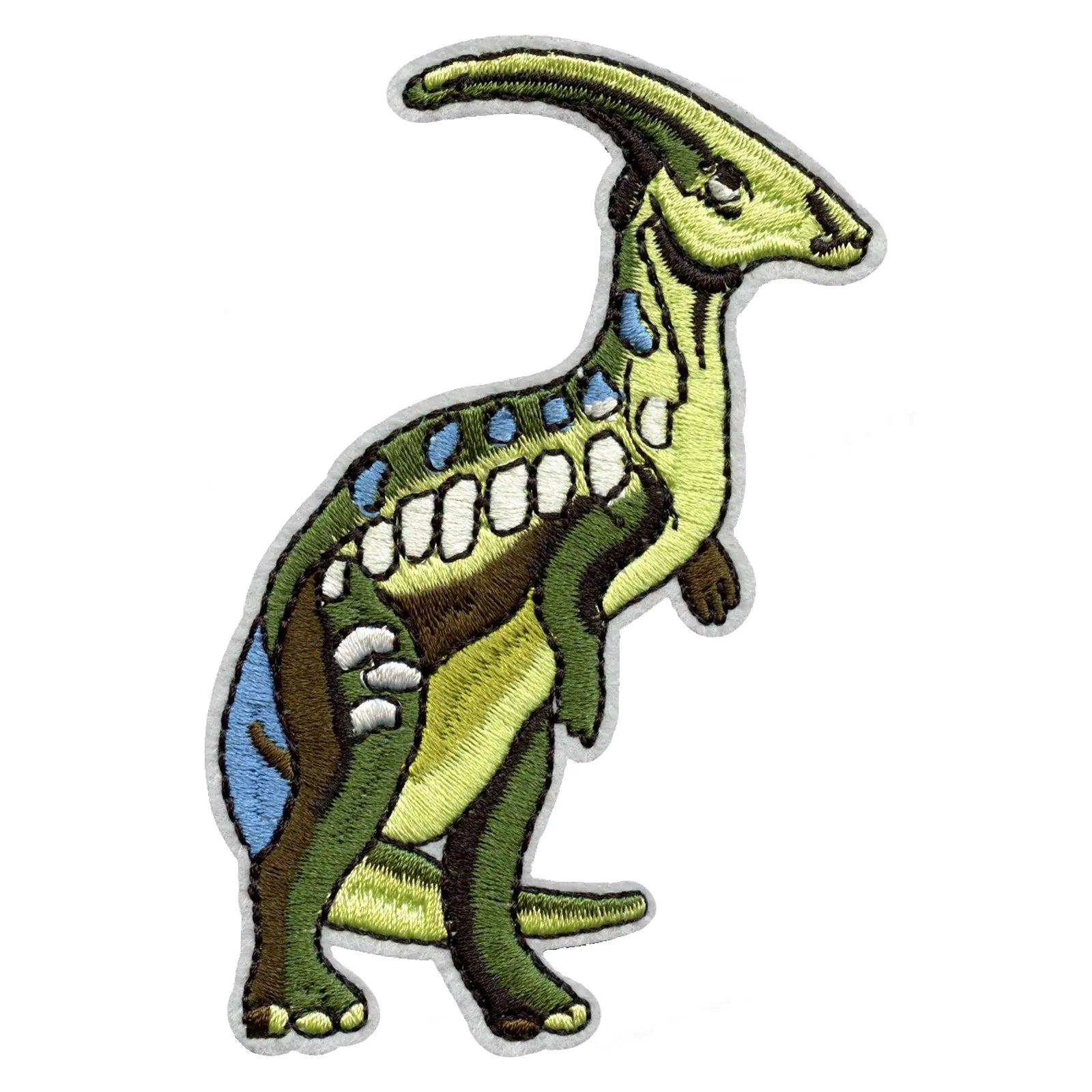 Parasaurolophus Green and Blue Standing Dinosaur Embroidered Iron on Patch