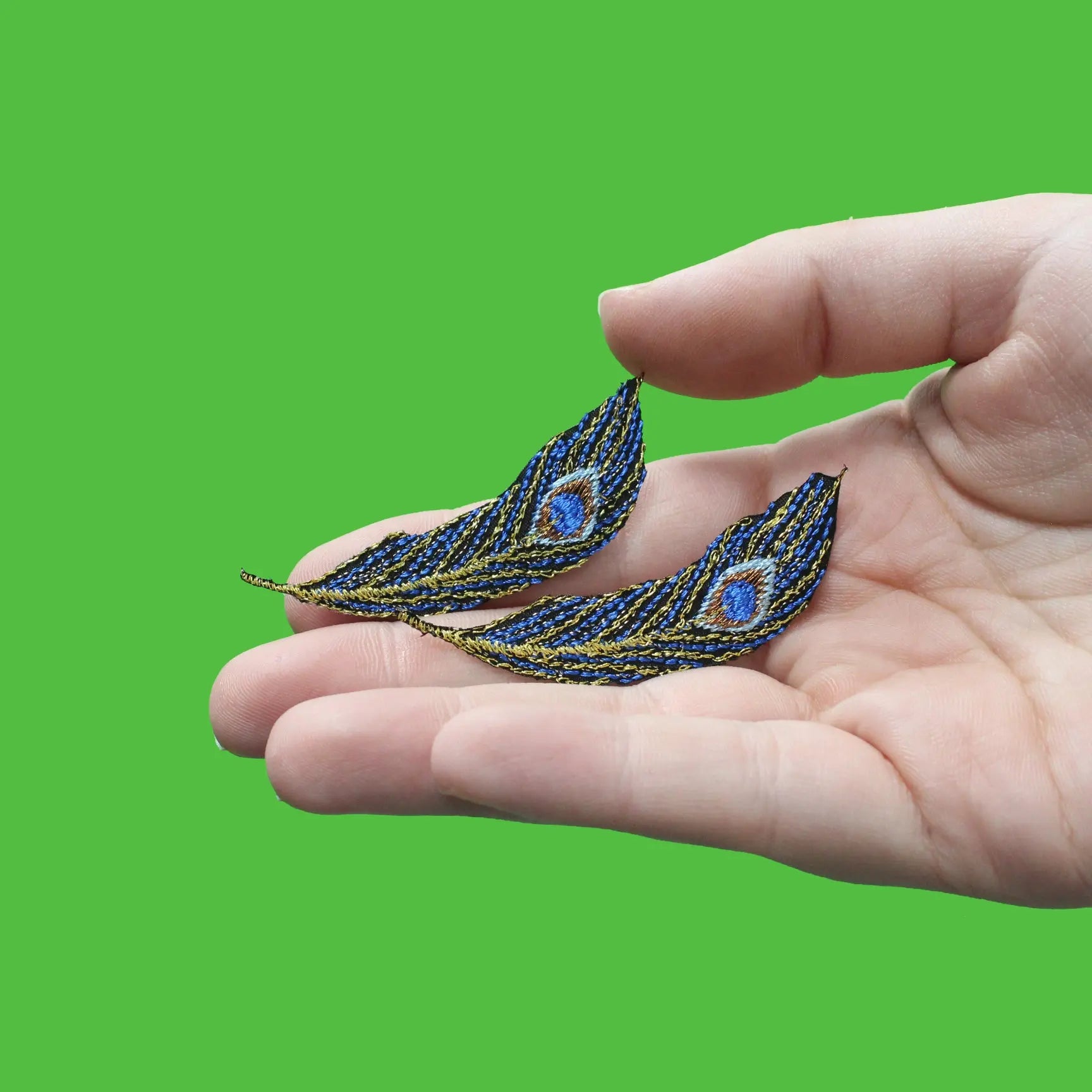 Peacock Feather Medium Metallic Blue Combo Embroidered Iron On Patches