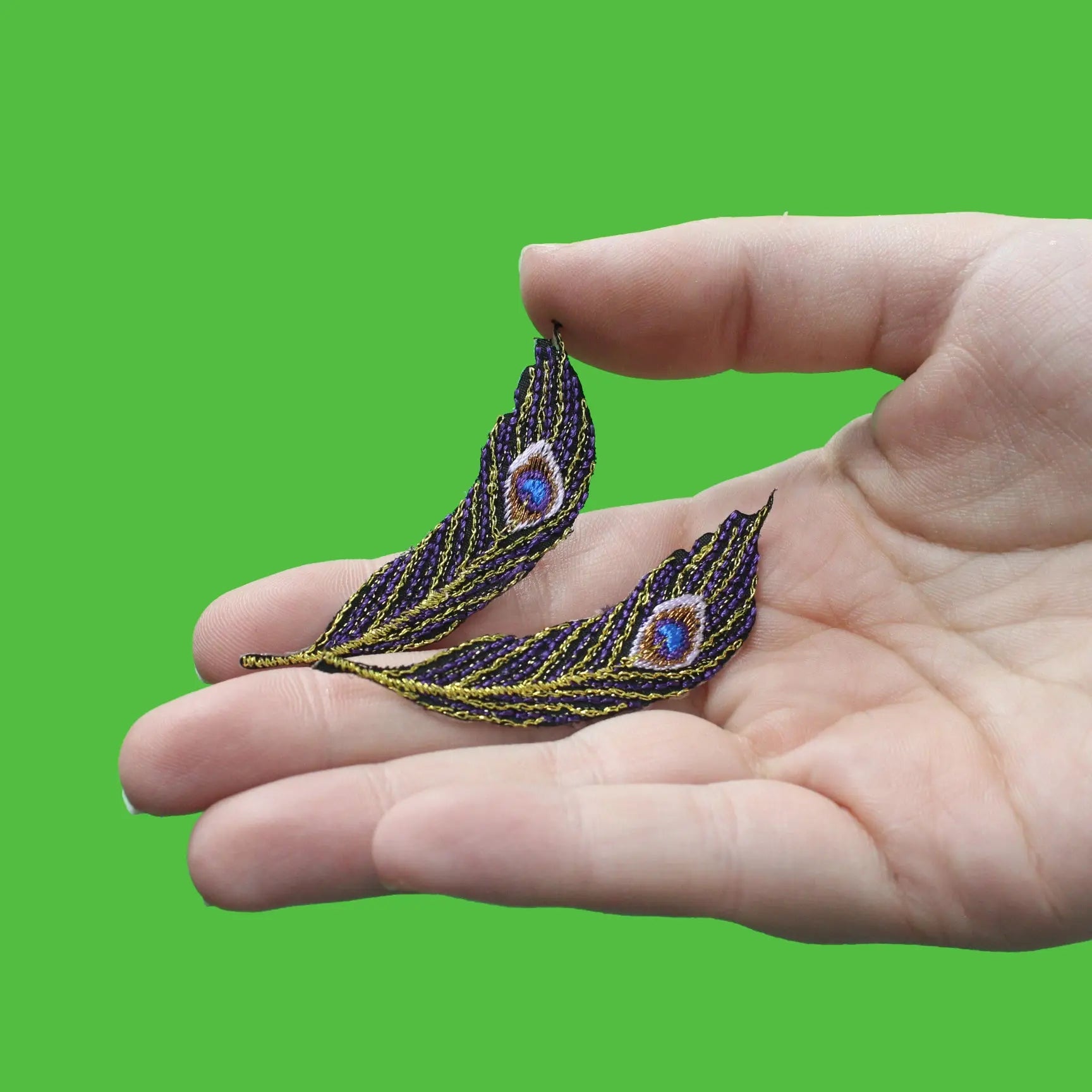 Peacock Feather Medium Metallic Purple Combo Embroidered Iron On Patches