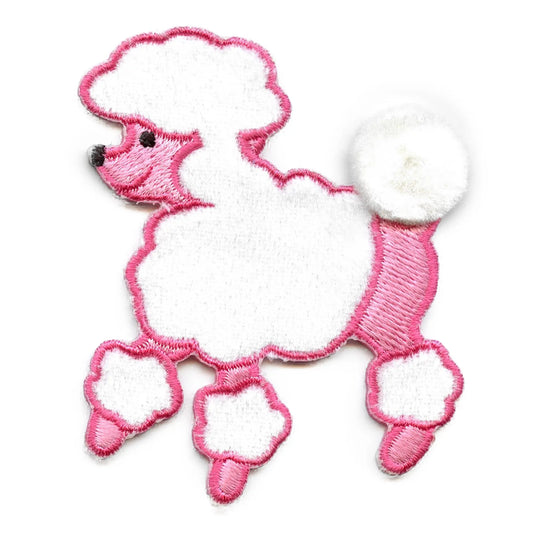 Pink Poodle Embroidered Applique Iron On Patch
