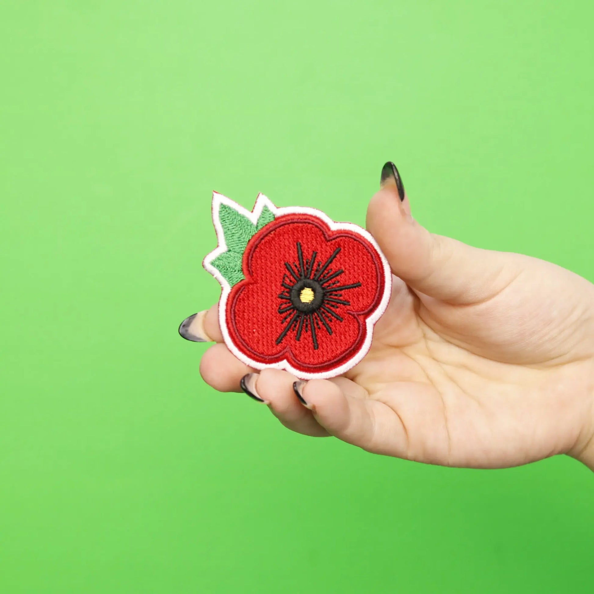 Red Poppy Flower Embroidered Iron On Patch