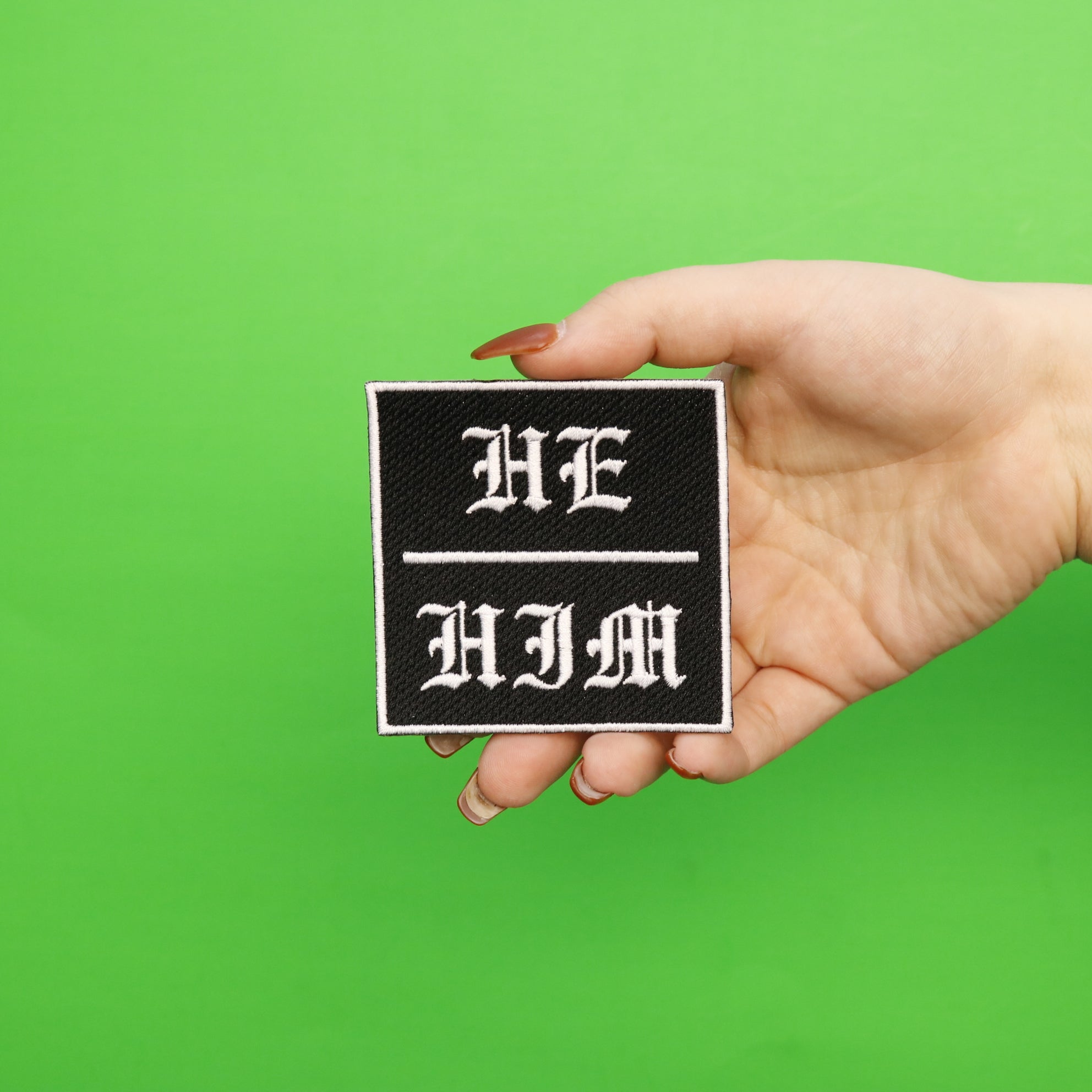 He/Him Pronouns Embroidered Iron On Patch