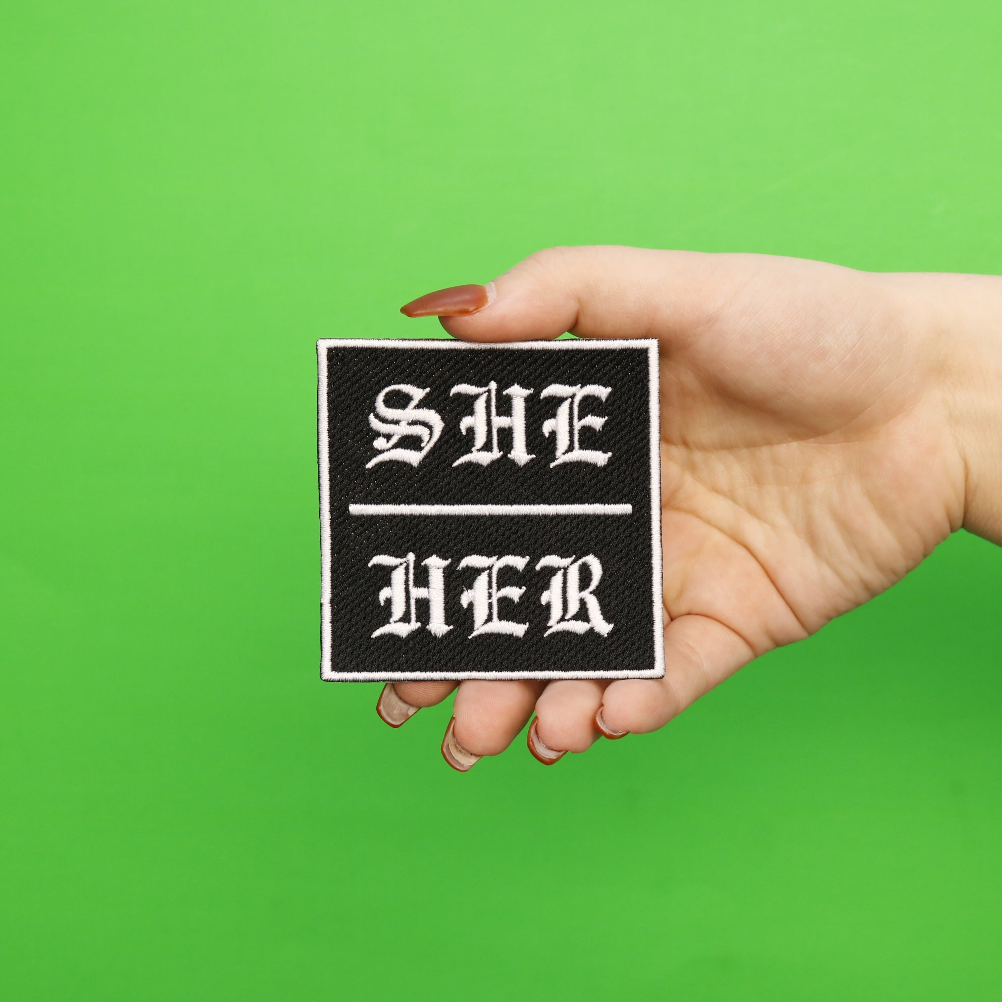 She/Her Pronouns Embroidered Iron On Patch