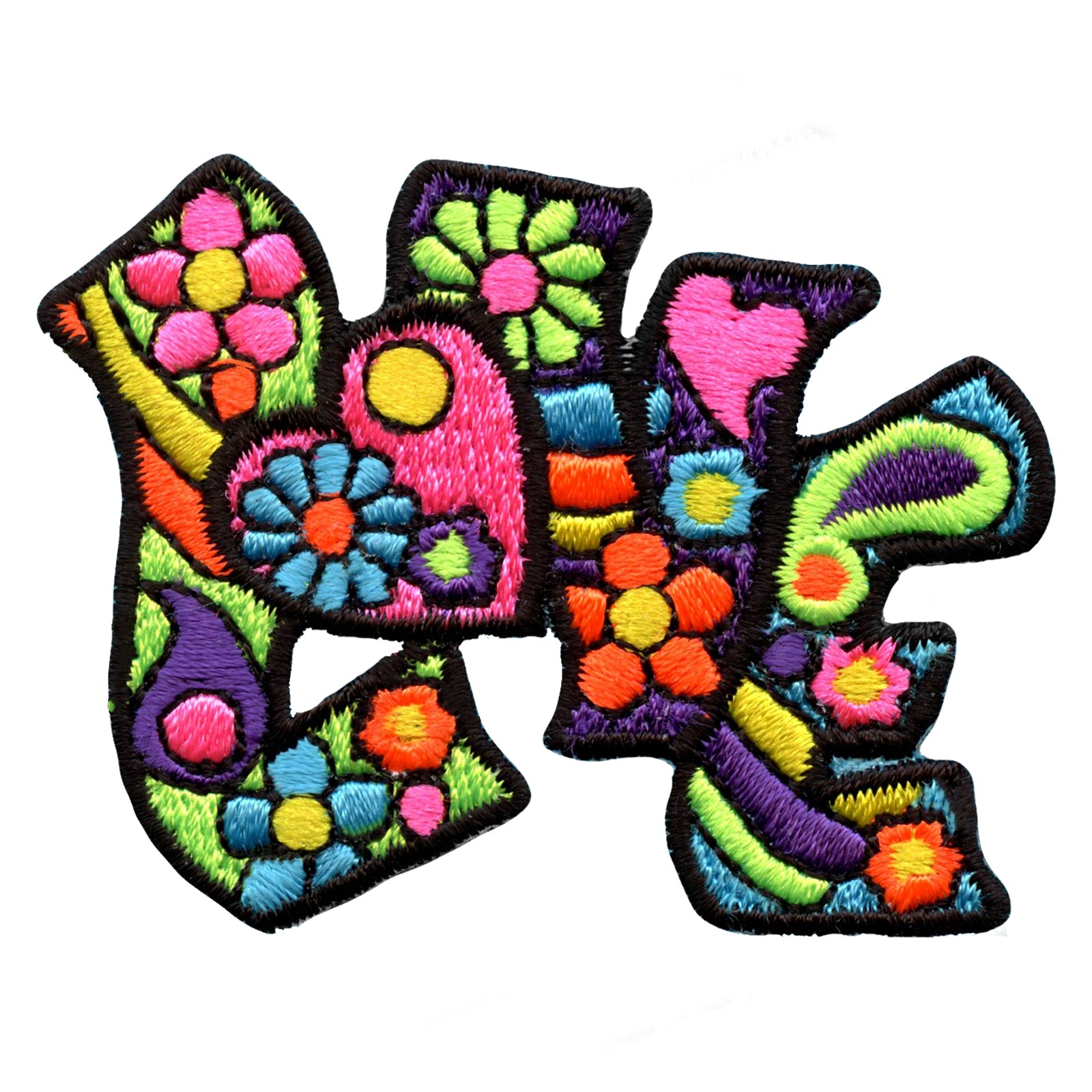 Retro Psychedelic Hippie Love Script Embroidered Iron On Patch