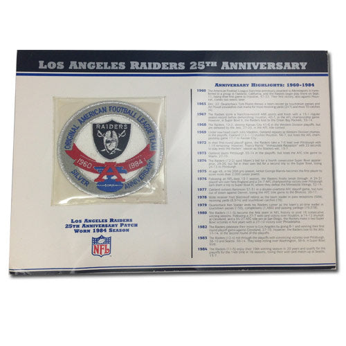 NFL Super Bowl Oakland Raiders 25th Anniversary Logo Media Patch With Stat Card