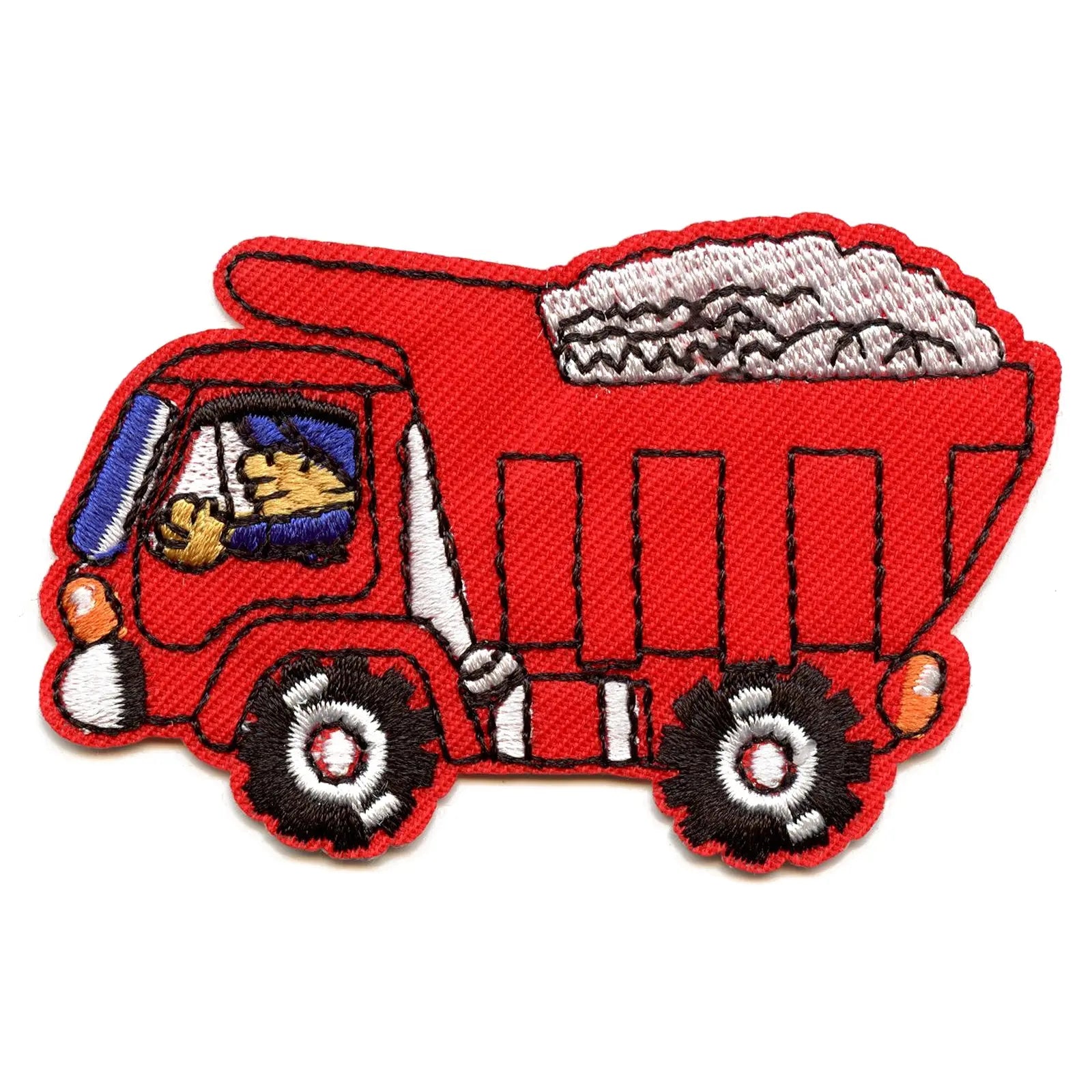 Red Dump Truck With Man Driving Emoji Embroidered Iron On Patch