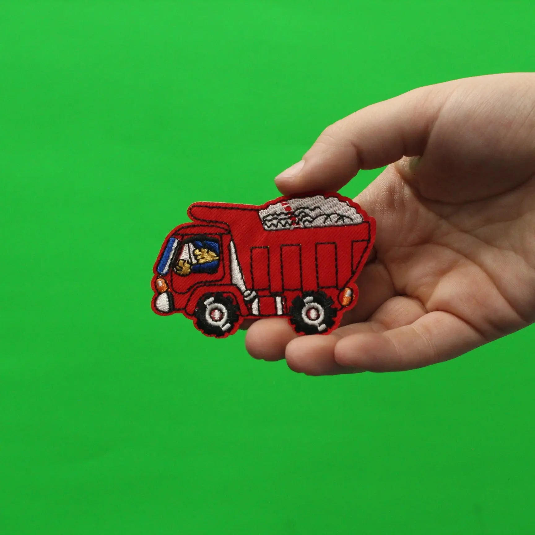 Red Dump Truck With Man Driving Emoji Embroidered Iron On Patch