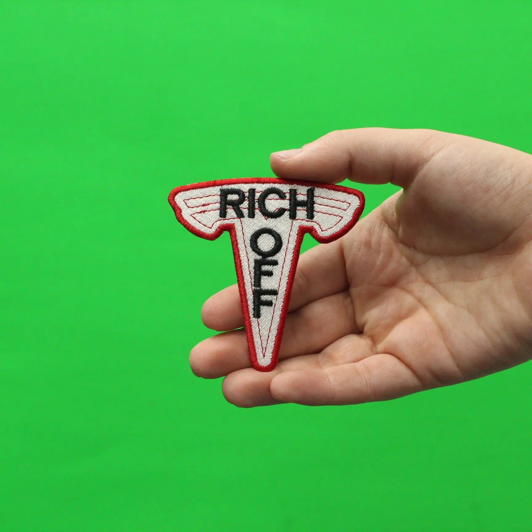 Rich Off EV Stocks T Logo Embroidered Iron On Patch
