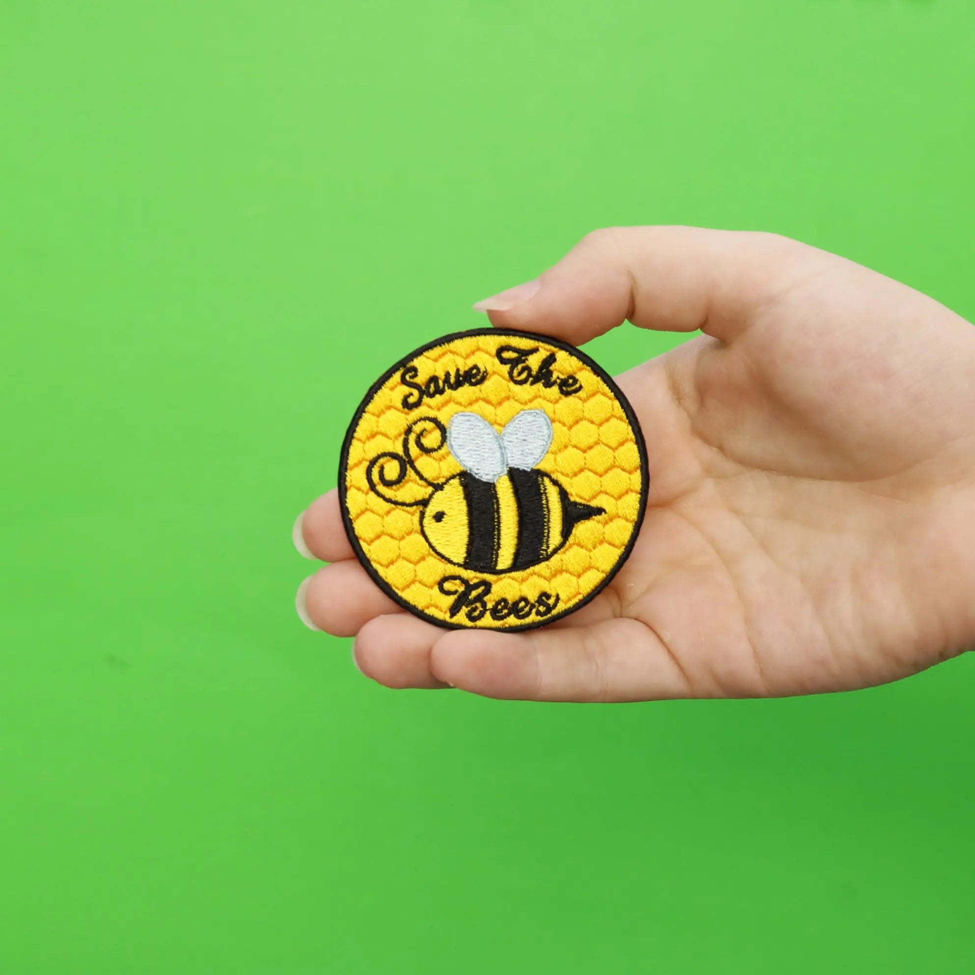 Round Save The Bees Embroidered Iron On Patch