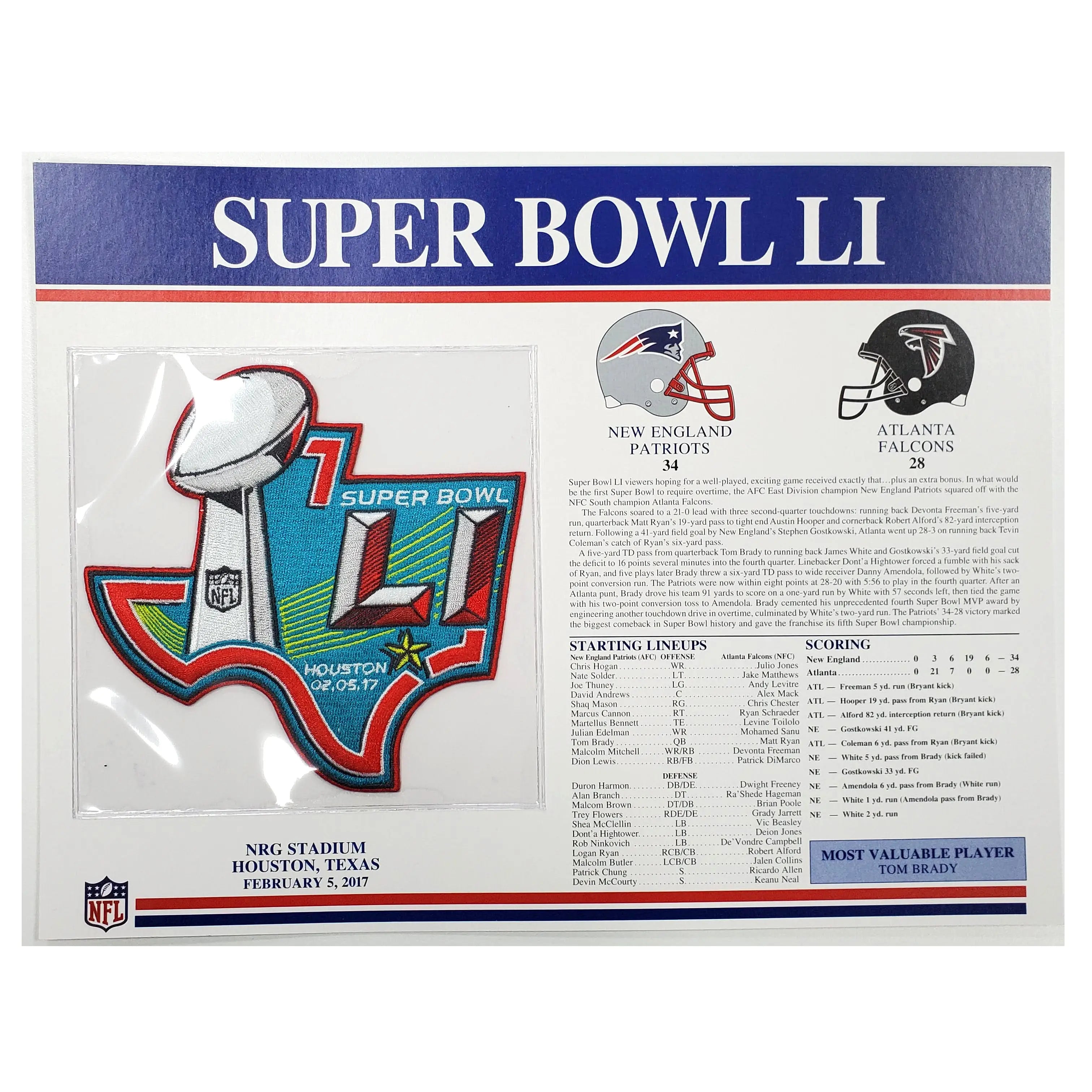 2017 NFL Super Bowl 51 LI Willabee & Ward Patch New England Patriots Vs. Atlanta Falcons