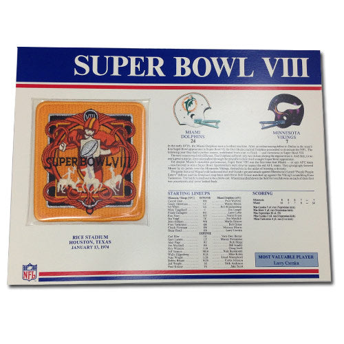 1974 NFL Super Bowl VIII Logo Willabee & Ward Patch With Header